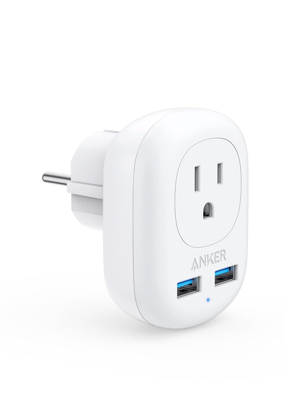 Anker European Travel, PowerExtend USB Plug International Power Adapter with 2 USB Ports and 1 Outlet, US to Most of Europe EU Spain Iceland Italy France Germany, Compact for Travel, Office