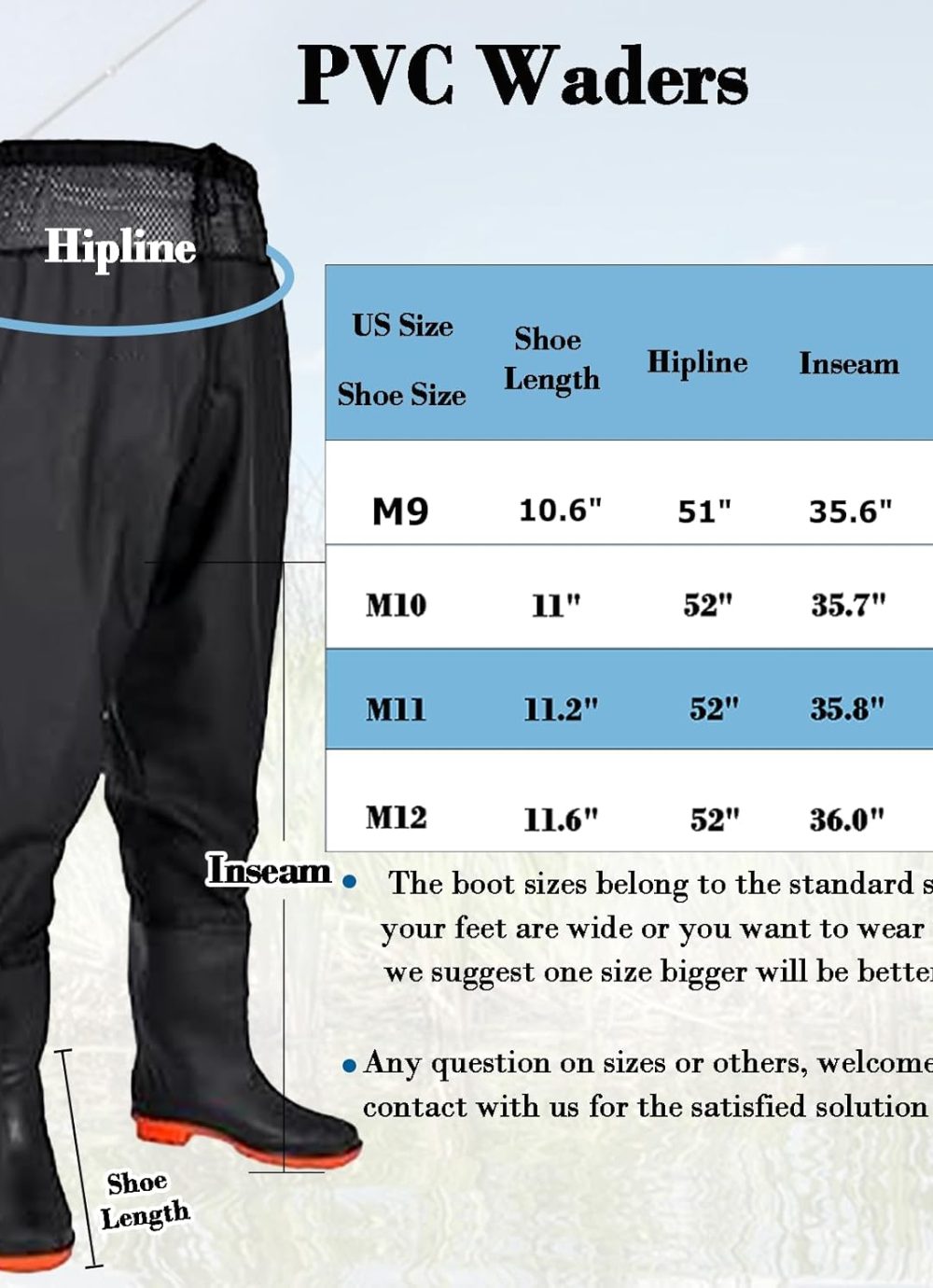 Fishing Waders with Boots, Nylon/PVC Waist Wader Pants Fishing Waders for Men Women, Waterproof Bootfoot Waders - Image 2