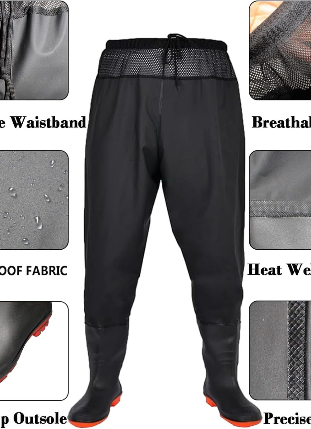 Fishing Waders with Boots, Nylon/PVC Waist Wader Pants Fishing Waders for Men Women, Waterproof Bootfoot Waders - Image 3