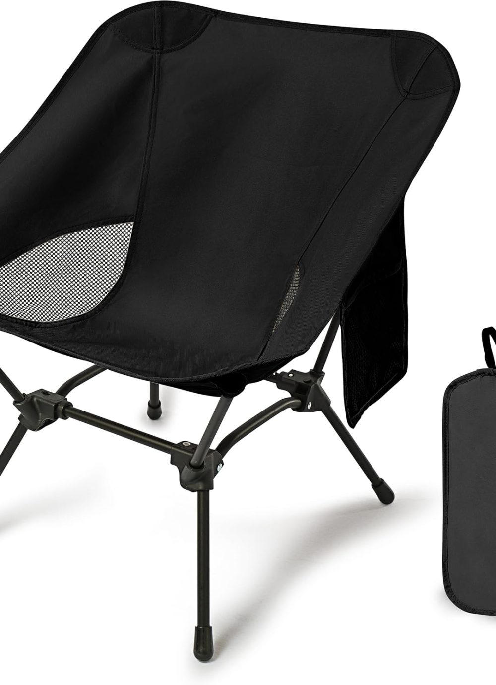Lightweight Camping Chairs with Adjustable Height, Portable Camping Chairs for Adults with Carry Bag and Side Pockets, Folding Chairs for Outside for Camping, Beach, Fishing, Trip, Picnic (Black)