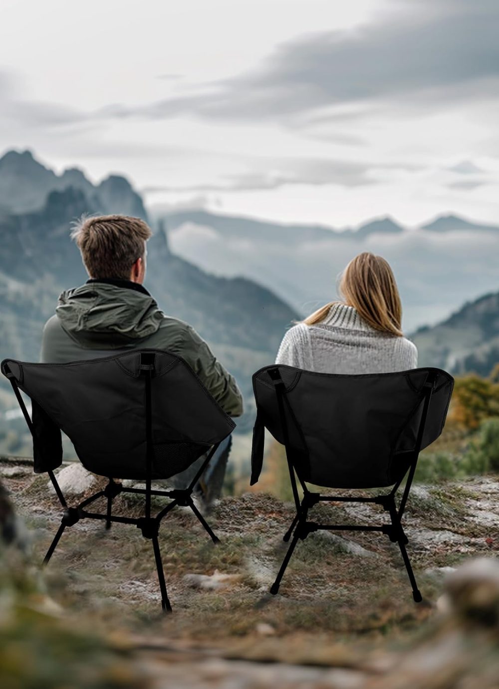 Lightweight Camping Chairs with Adjustable Height, Portable Camping Chairs for Adults with Carry Bag and Side Pockets, Folding Chairs for Outside for Camping, Beach, Fishing, Trip, Picnic (Black) - Image 2