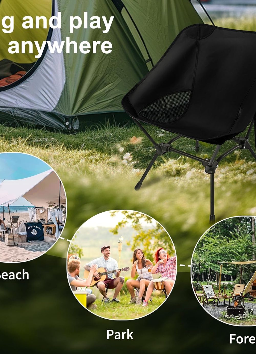 Lightweight Camping Chairs with Adjustable Height, Portable Camping Chairs for Adults with Carry Bag and Side Pockets, Folding Chairs for Outside for Camping, Beach, Fishing, Trip, Picnic (Black) - Image 7