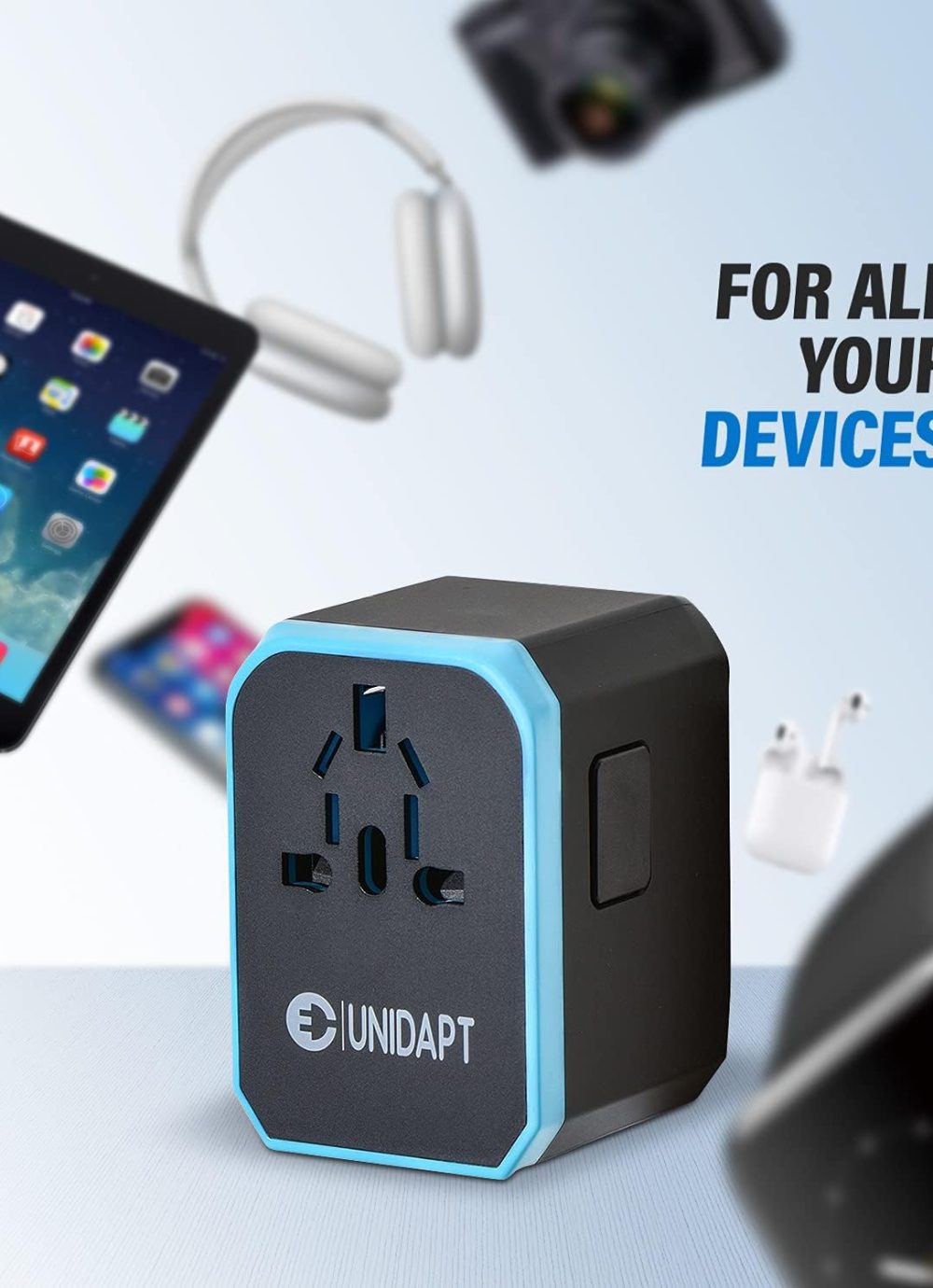 Unidapt Universal Travel Adapter, European Travel Plug Adapter - International Power Adapter Worldwide Charger with USB-C & 4 USB Ports, Travel Essentials for Italy, Japan, Europe, UK (UA-101, Blue) - Image 5