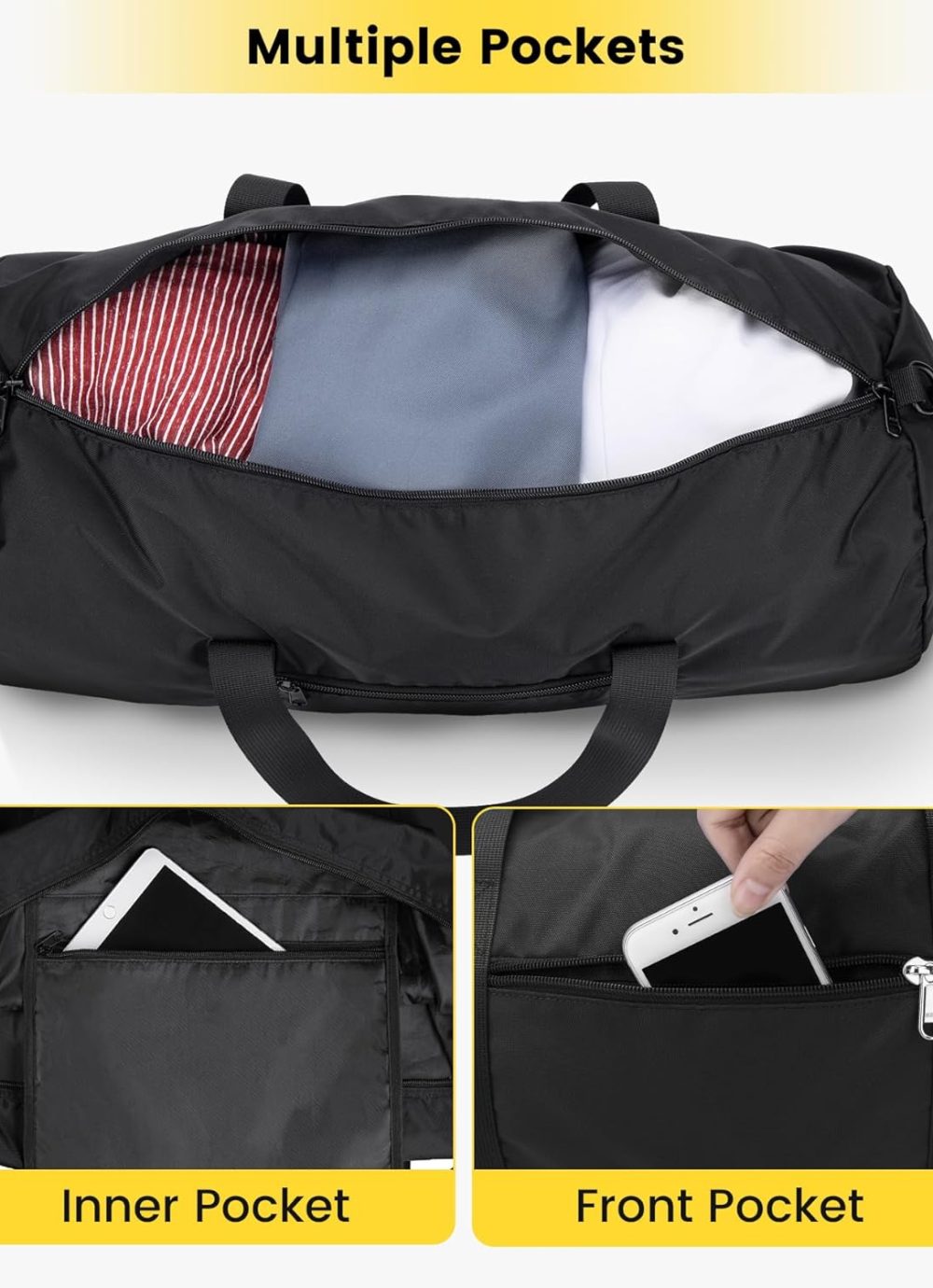 Duffel Bag 20-24-28 Inches Foldable Gym Bag for Men Women Duffle Bag Lightweight with Inner Pocket for Travel Sports - Image 3